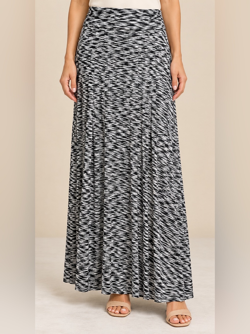 Merona Black White Space Dye Stretch Knit Maxi Skirt Women’s L